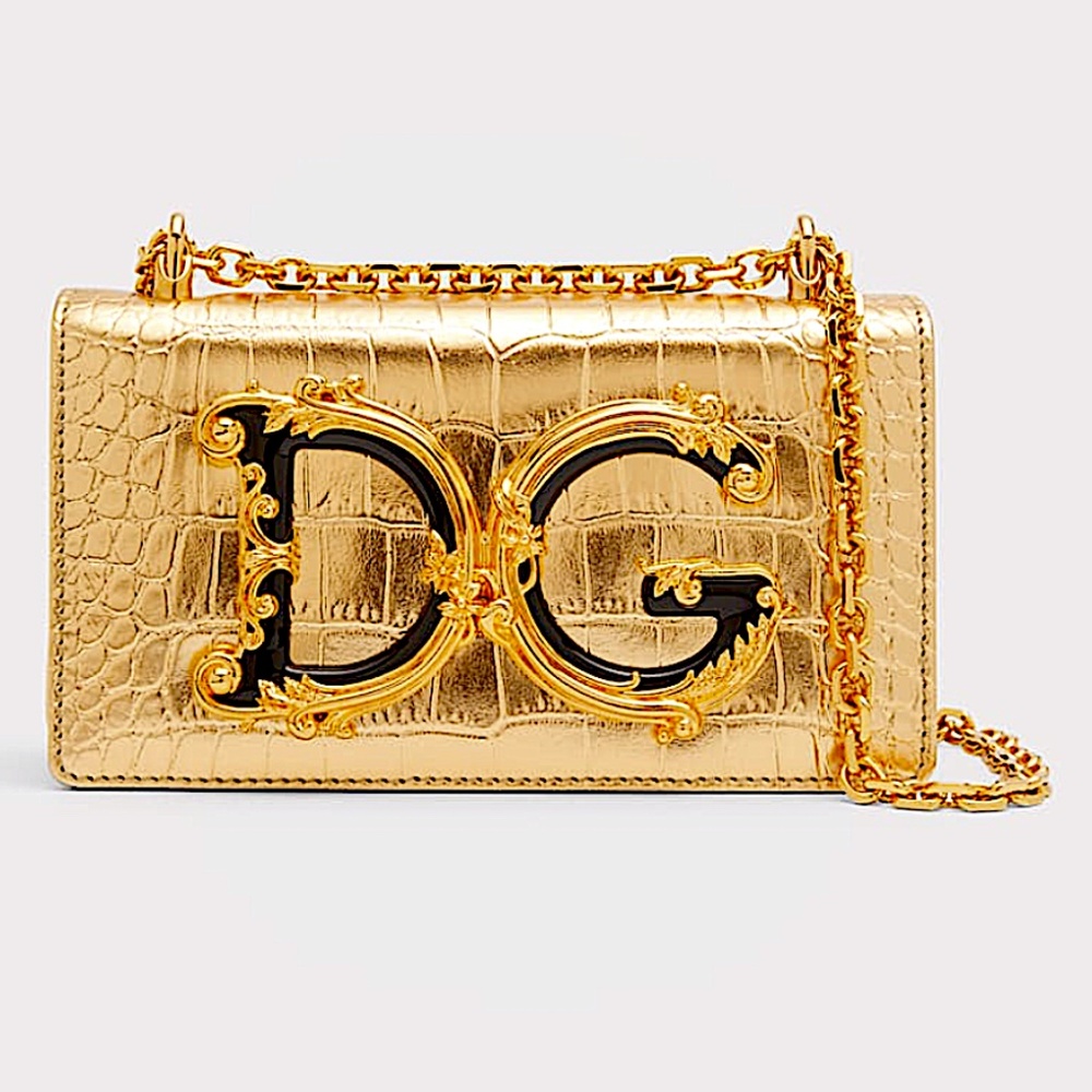 Dolce&Gabbana DG Girls Metallic Croc-Embossed Shoulder Bag new with tag
